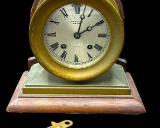 John Bliss & Co. New York Ships Bell Mantel Clock with Key