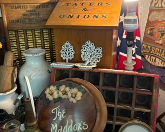 Primitive vegetable bin and country decor