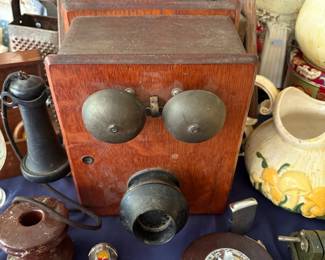 Antique oak wall telephone