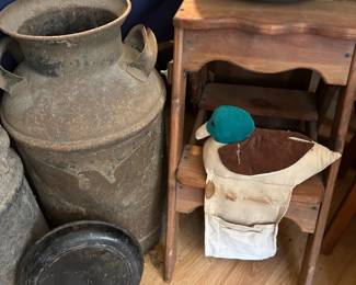 Antique milk can and primitives