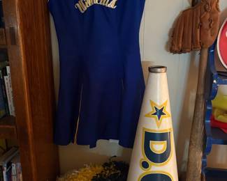 Vintage cheer megaphone and school spirit items