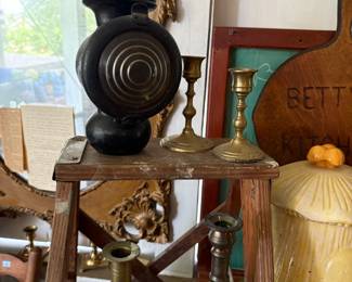 Brass candlesticks and primitives