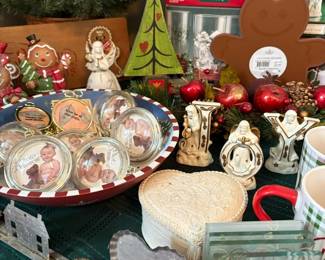Christmas plates and holiday decor