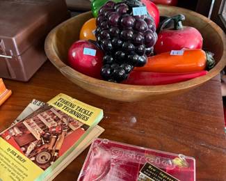 Wooden dough bowl with faux fruit