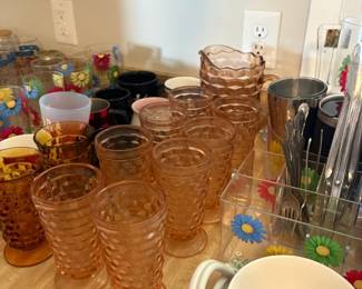Vintage pink and amber glassware
