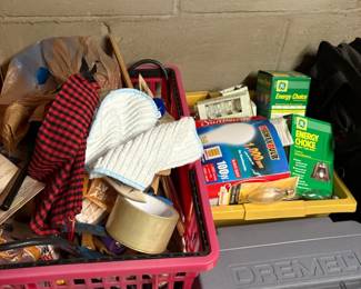 Crate of linens and gloves