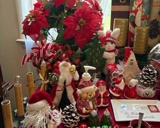 Poinsettia and Santa Christmas decor