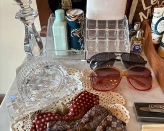 Vintage vanity lot, perfume bottles and sunglasses