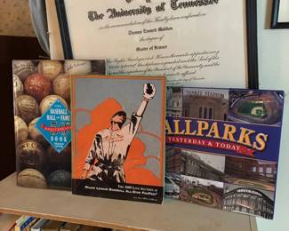 Ballparks book and framed diploma