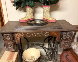 Faux florals in boot planters