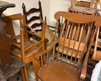 Wooden chairs and rockers
