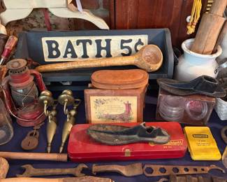 Primitive bath sign and stoneware