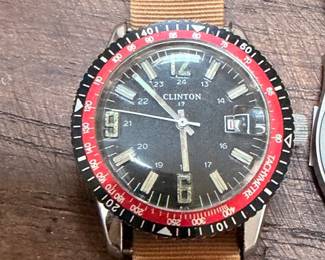 Vintage Clinton dive watch, red and black bezel