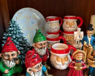 Vintage Santa and gnome Christmas mugs