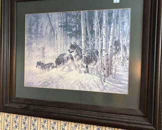 Framed winter sled dog print