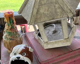 Bulldog statue and garden decor