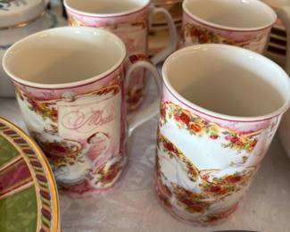 Rose pattern china mugs