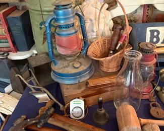 Vintage barn lanterns and jars