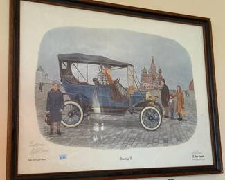 Framed antique automobile print