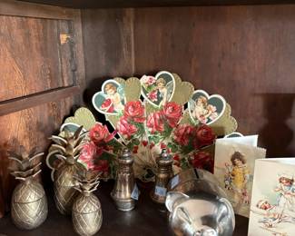 Silverplate shakers and vintage cards