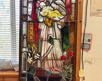 antique stained glass panel