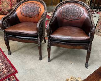 tooled leather armchairs