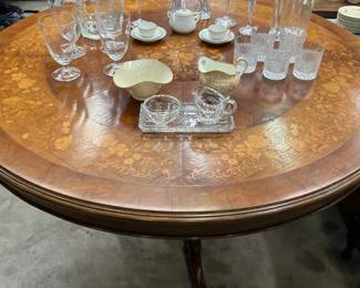 antique wood inlay tilting table