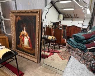 oversized bevelled wall mirror, reproduction painting of Queen Victoria’s Coronation