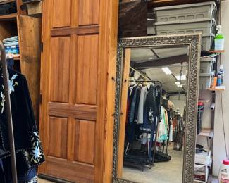 wood door/frame, large framed wall mirror