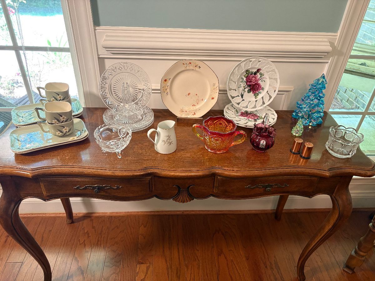 Godinger plates, Mosser trees, Noritake, Pilgrim glass, Homer Laughlin