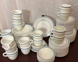 Enormous lot Pyrex turquoise stripe tableware