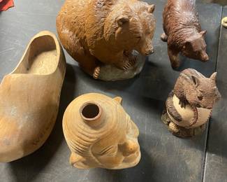 Vintage carved wood bear figures