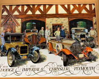 Illustration showcasing a collection of four classic vintage automobiles