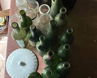 Green glass bottles