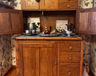 Antique Oak cabinet with galvanized top