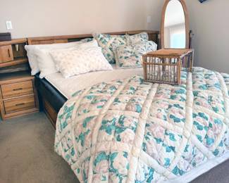 Queen bed with headboard storage unit