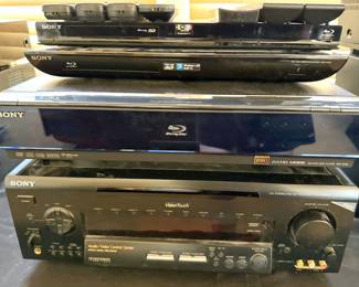 SONY HI-FI Stereo, Audio Receiver, 5 Disc Player, BluRay (x2), Audio/ Video Selector, Video Hi8, 46” TV, 23” LED TV, Video Walkman, + Accessories