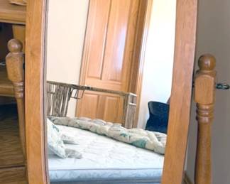 90s solid oak standing mirror