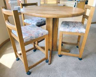 90s solid oak hi-top table and 4 chairs