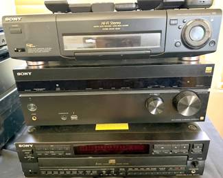 SONY HI-FI Stereo, Audio Receiver, 5 Disc Player, BluRay (x2), Audio/ Video Selector, Video Hi8, 46” TV, 23” LED TV, Video Walkman, + Accessories
