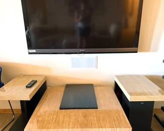 80s style coffee table and side tables, TVs
