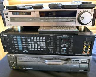 SONY HI-FI Stereo, Audio Receiver, 5 Disc Player, BluRay (x2), Audio/ Video Selector, Video Hi8, 46” TV, 23” LED TV, Video Walkman, + Accessories
