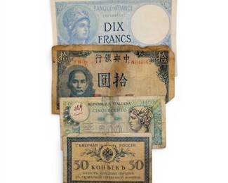 Currency from Italy, France, Russia,  China