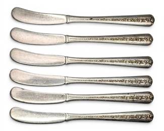 Towle Rambler Rose Sterling Silver Flat Handle Butter Spreaders  6 Pcs, 5.75 162g Total