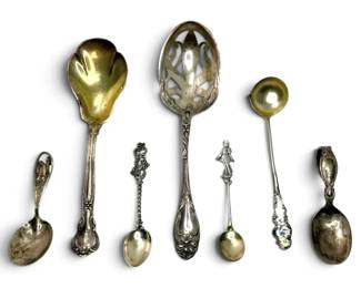 Seven Ornate Sterling Silver Spoons 166g Total