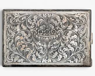 800 Silver Engraved Floral Cigarette Case 179.3g Total