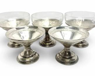 Sterling Silver Dessert Cup Set w Glass Inserts 100g