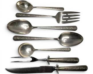Towle Rambler Rose Sterling Silver Spoons, Carving Set,  Fork 418g Total