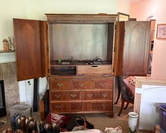 Interior of TV cabinet.