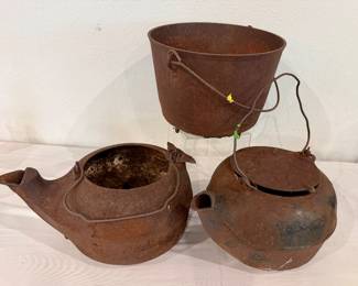RUSTIC CAST IRON POTS AND KETTLE PLANTERS